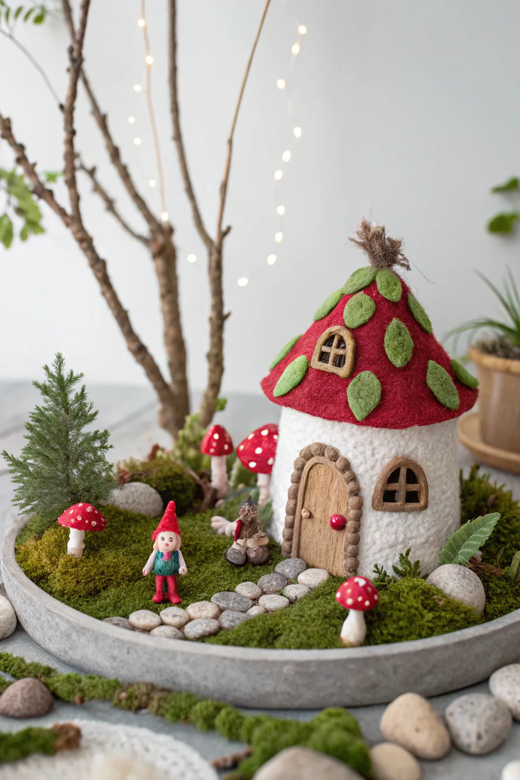 Transform your space into a whimsical escape with a felted fairy garden, where simplicity meets enchantment.