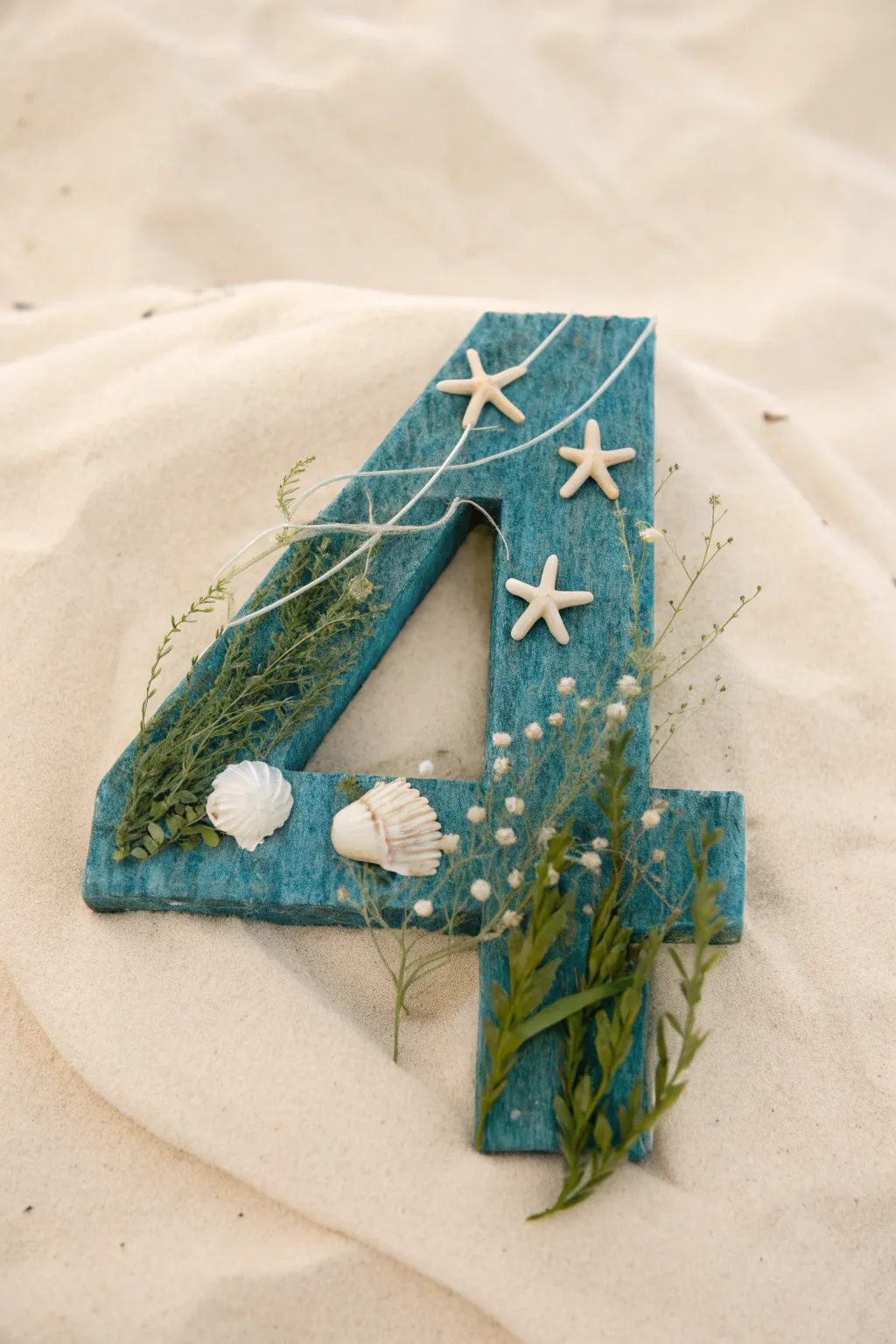 Dive into creativity with this serene underwater-inspired number 4 craft, where simplicity meets oceanic elegance.
