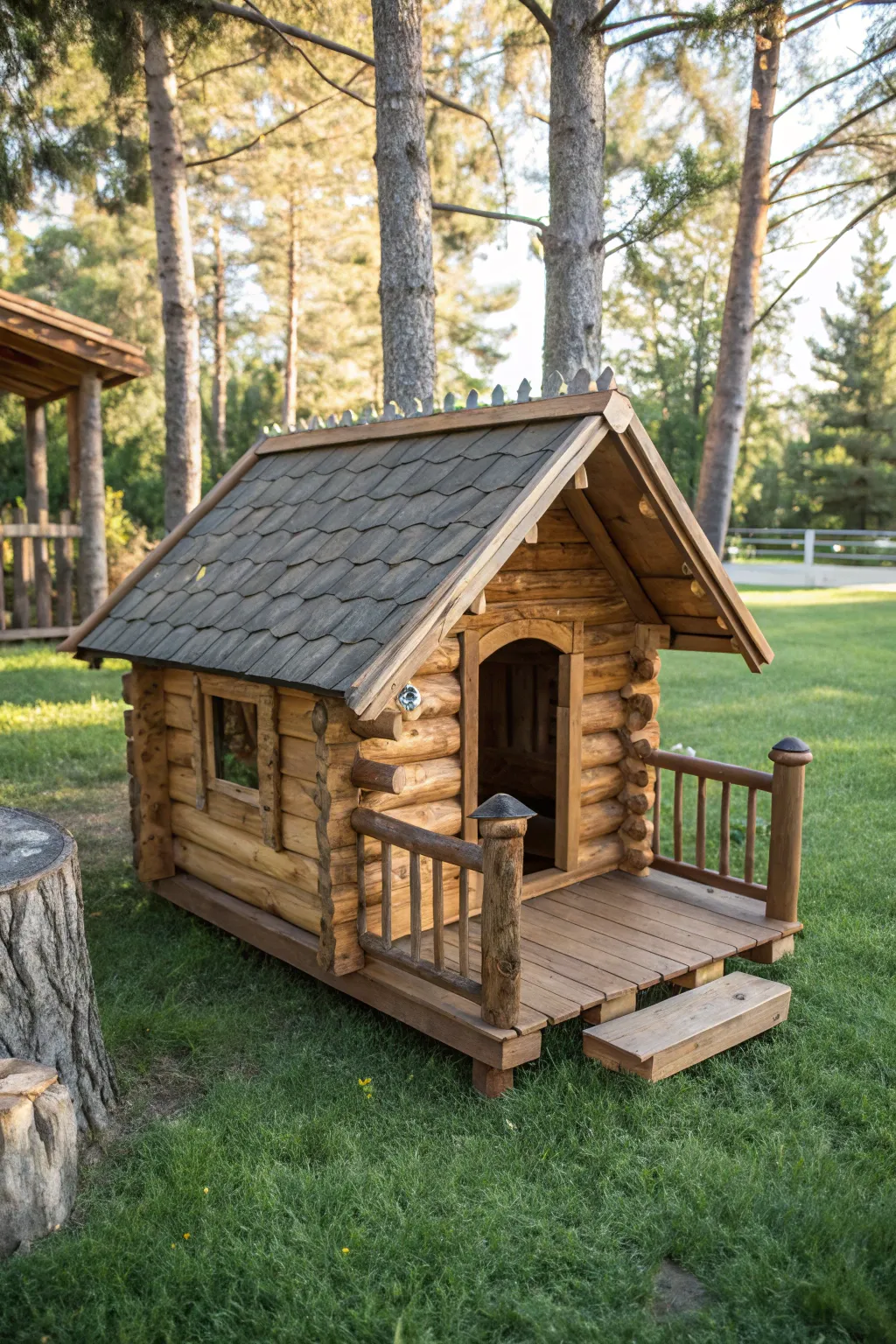 Elevate your pet's home with rustic charm: A handcrafted cabin-style dog kennel.