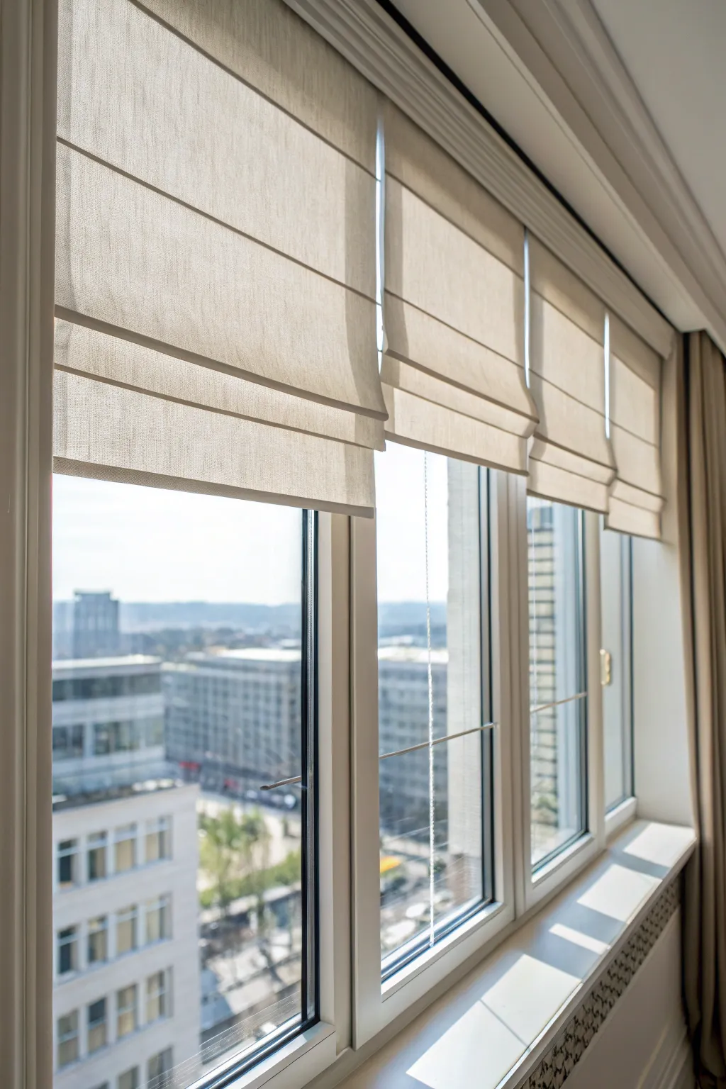 Roman shades provide a classic touch with practical benefits.