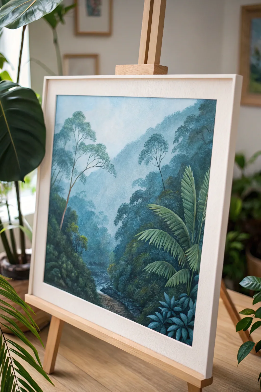 Immerse yourself in the tranquil beauty of a rainforest, where every stroke whispers tales of nature's elegance.