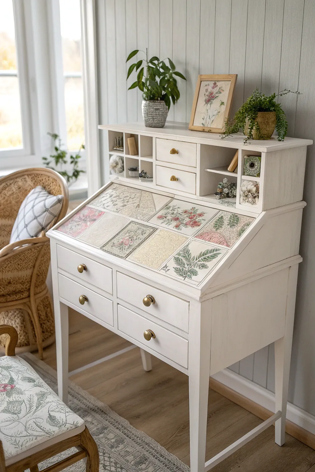 Transform your workspace with a touch of artistry and elegance through a decoupage desk makeover.