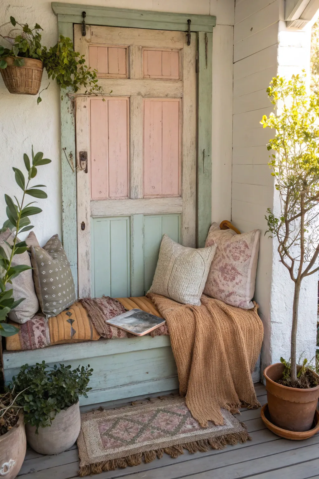 Transform old doors into a charming reading nook, where simplicity meets natural beauty.
