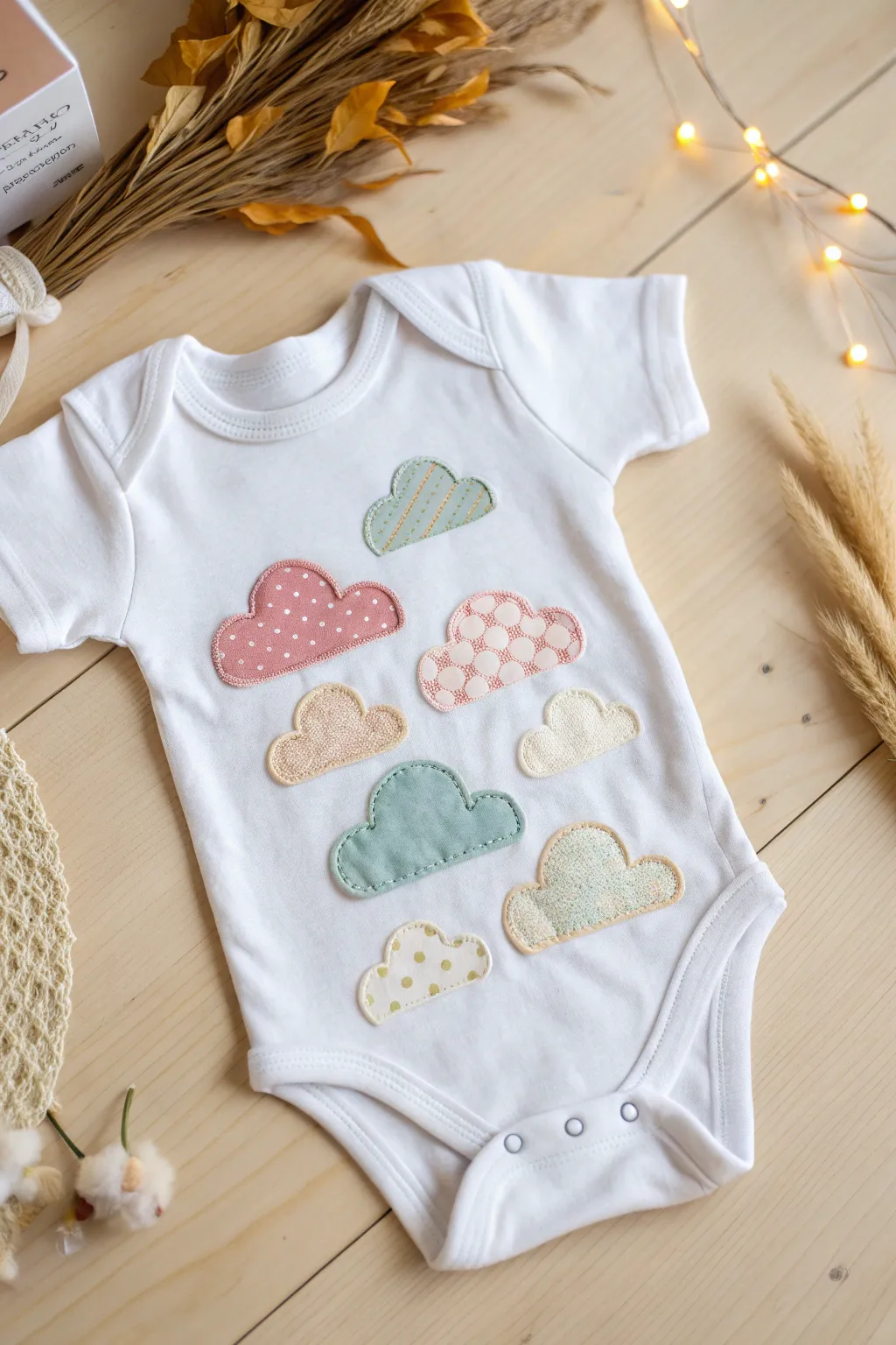 Transform a simple onesie into a whimsical masterpiece with no-sew fabric appliqués. Embrace creativity with clouds of soft pastels. ✨ #DIYBabyFashion #MinimalistBoho