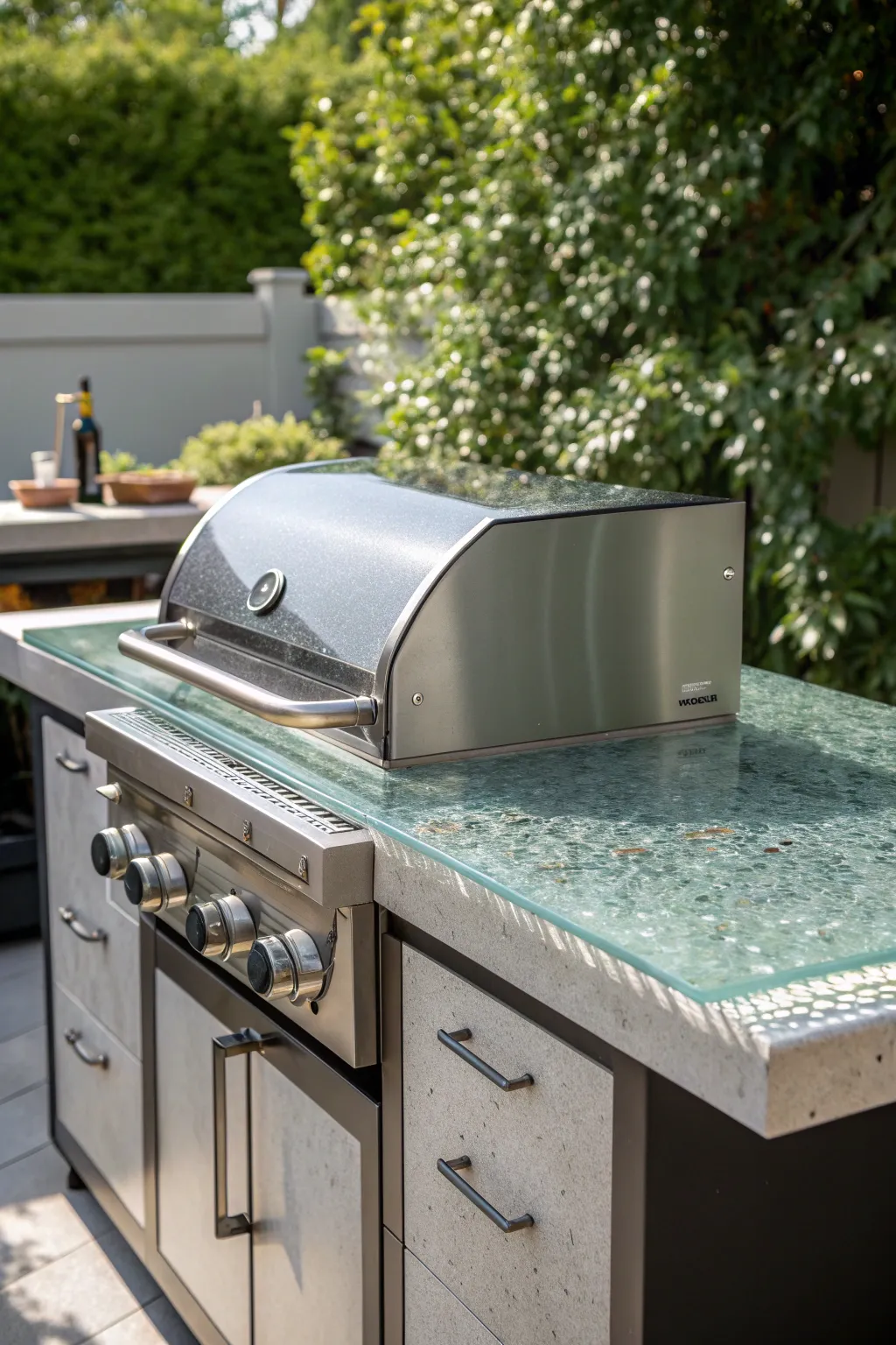 Elevate your outdoor cooking space with the timeless elegance of a glass countertop.