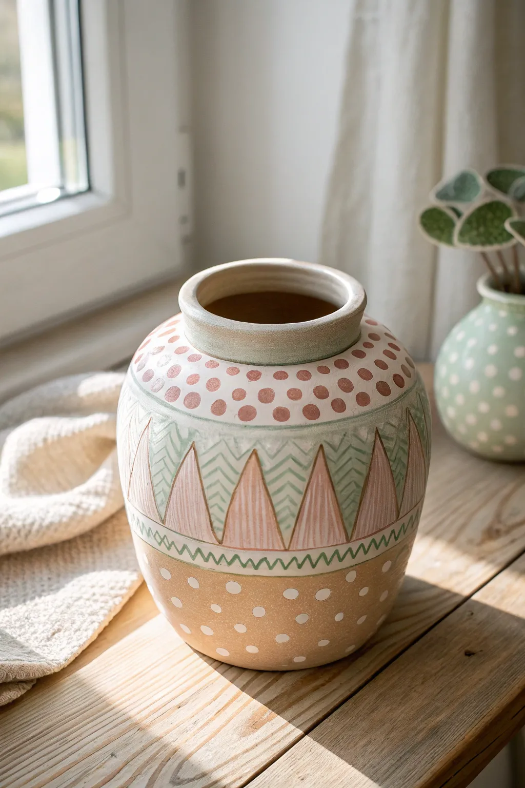 Add a playful twist to your decor with this funky patterned ceramic pot!