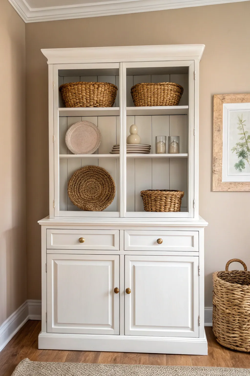 Transform your space with a glossy hutch: where modern chic meets minimalist elegance.