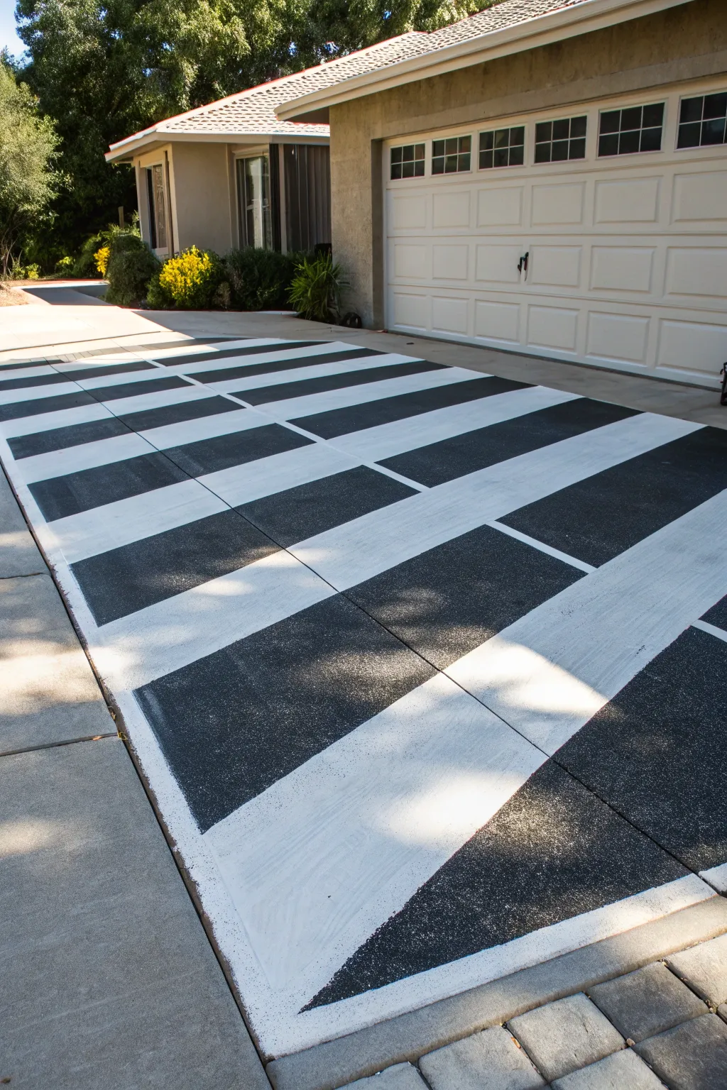 Elevate your driveway with bold diagonal stripes for a head-turning statement.