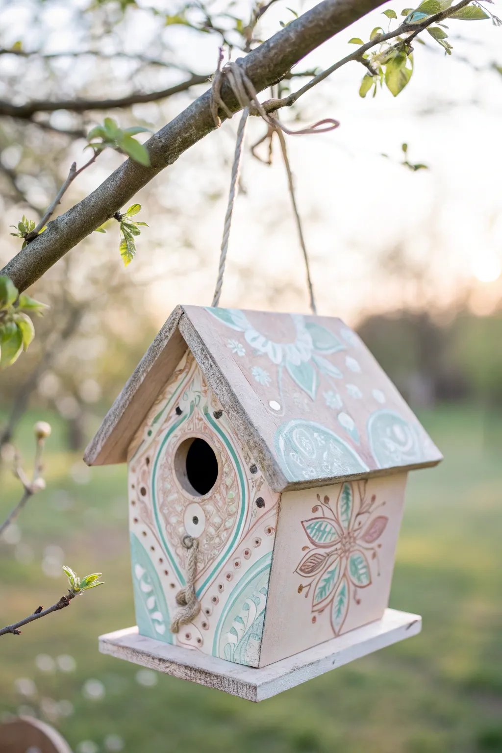 Invite a touch of charm and color to your garden with a beautifully painted birdhouse.
