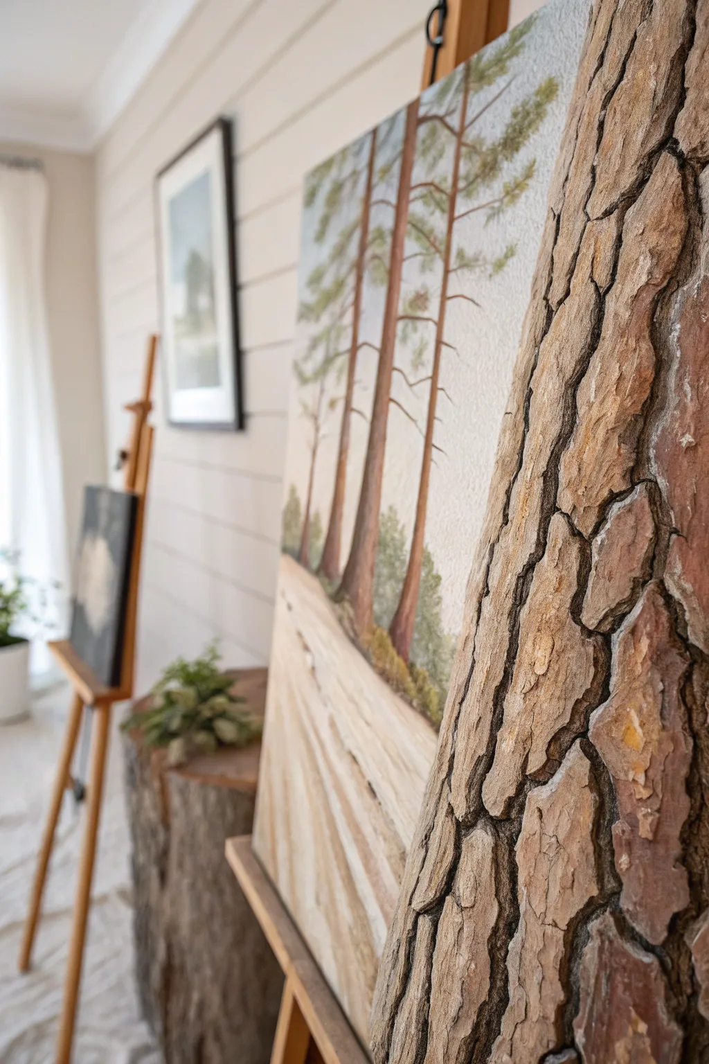 Discover the beauty in details with this textured tree bark art piece, blending Scandinavian simplicity with Boho charm.