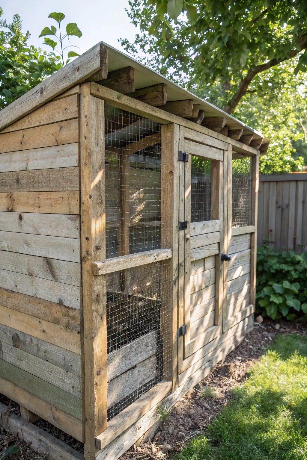 Elevate your backyard with a rustic open-air chicken coop, where craftsmanship meets functionality.