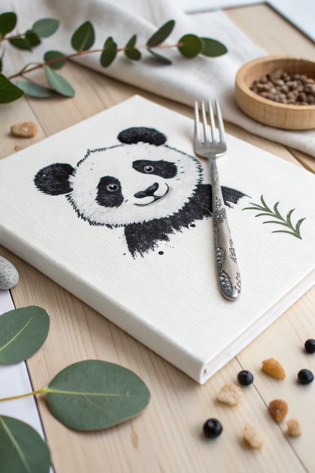 Discover the art of simplicity with this charming fork print panda masterpiece, where minimalism meets creative flair.