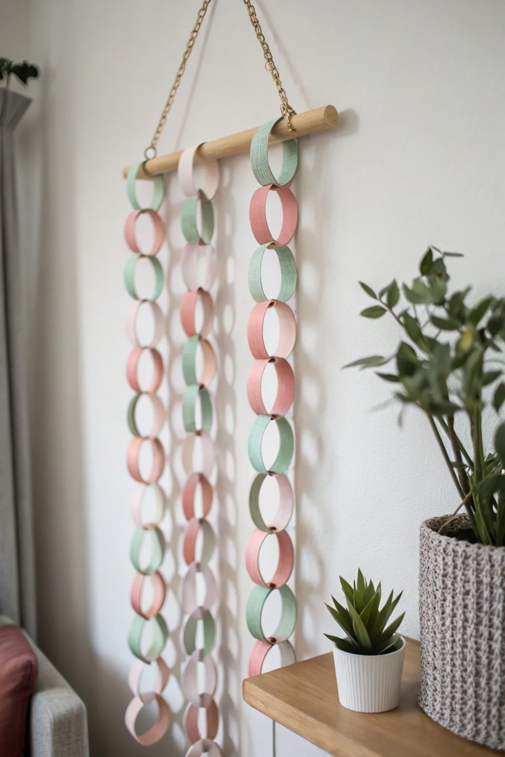 Elevate your space with the delicate charm of a paper chain wall hanging—where simplicity meets natural beauty.