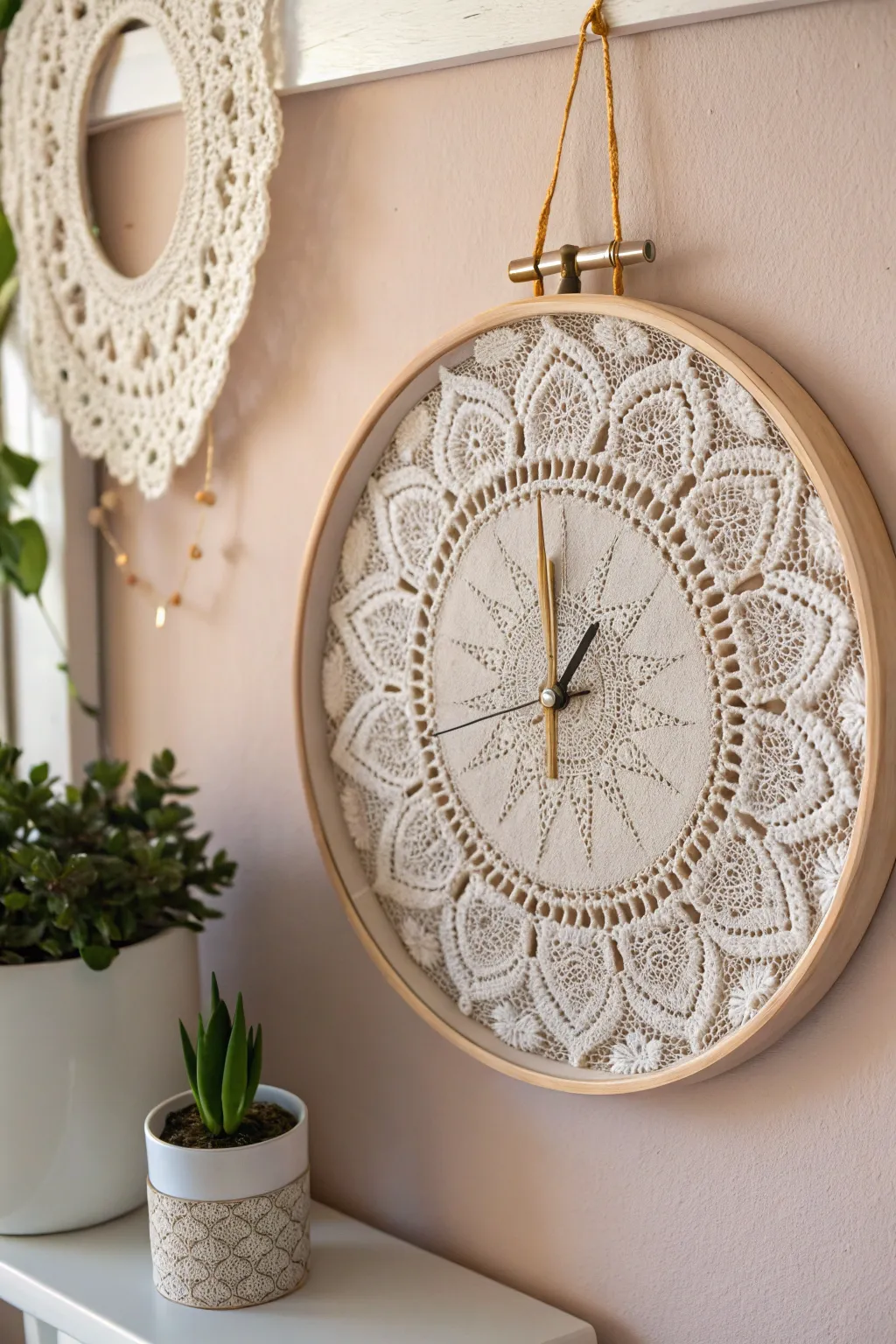 Transform timeless elegance into a captivating statement piece with this DIY doily clock.