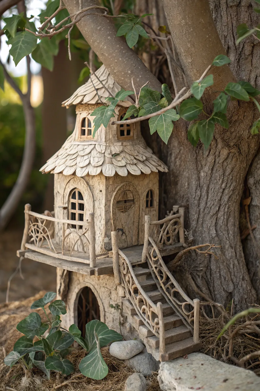 Step into a world of whimsy with this enchanting paper mache treehouse.