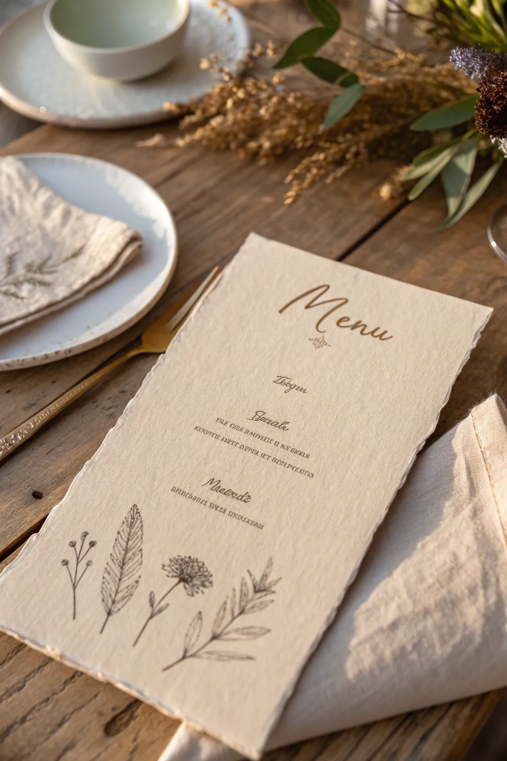 Delight your guests with the tactile charm of stamped card menus.