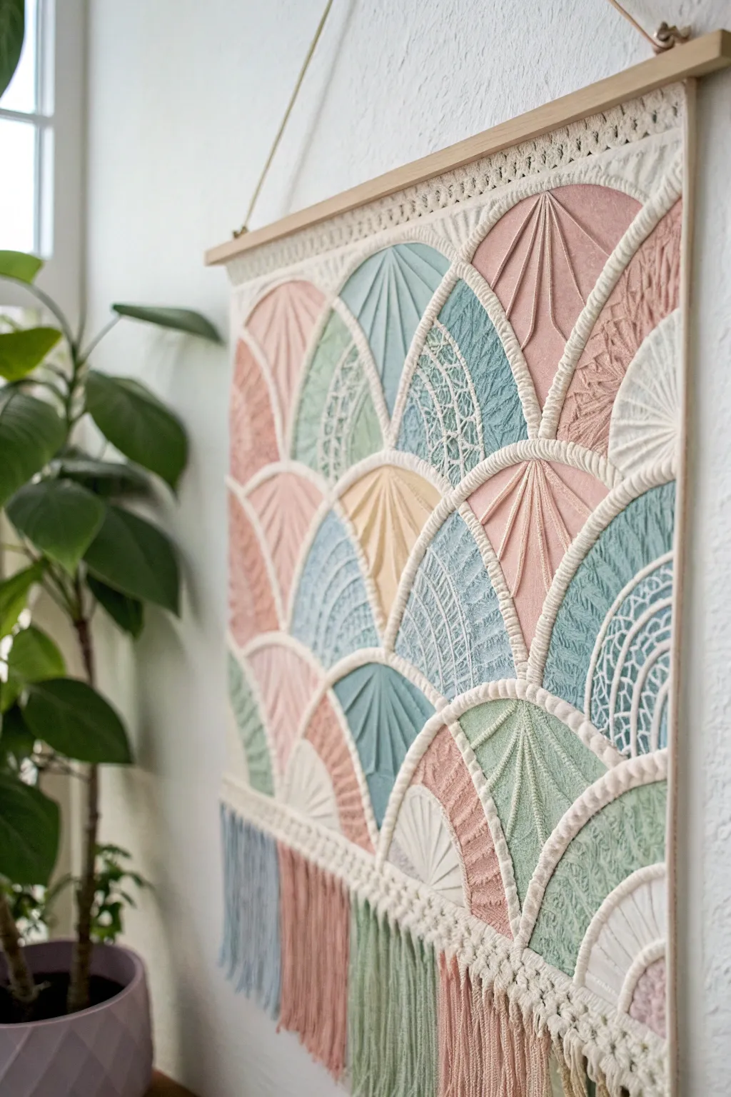 Embrace artistry with a handcrafted paper mosaic mural that brings serene elegance to any space.