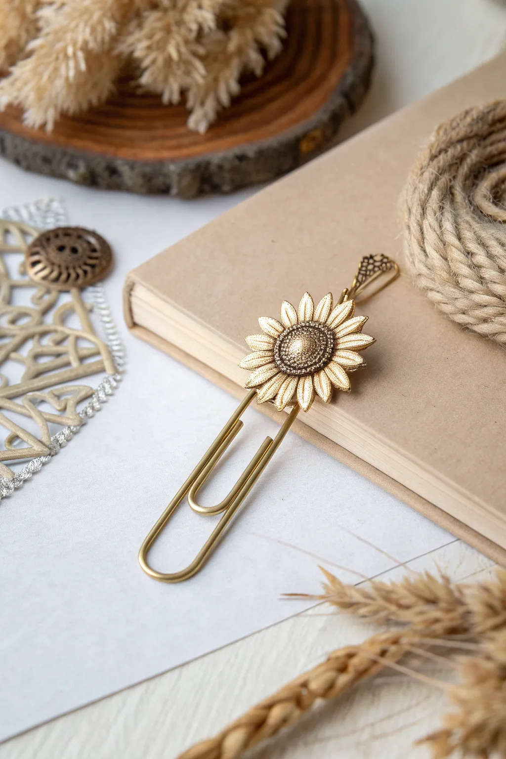 Add a touch of seasonal elegance to your workspace with handcrafted sunflower paperclips.