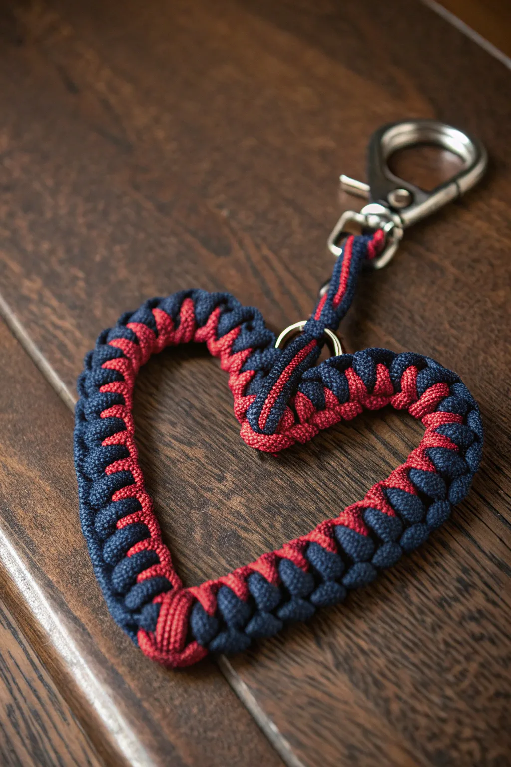 Crafted with love: Elevate your everyday with this heart-shaped paracord keychain.