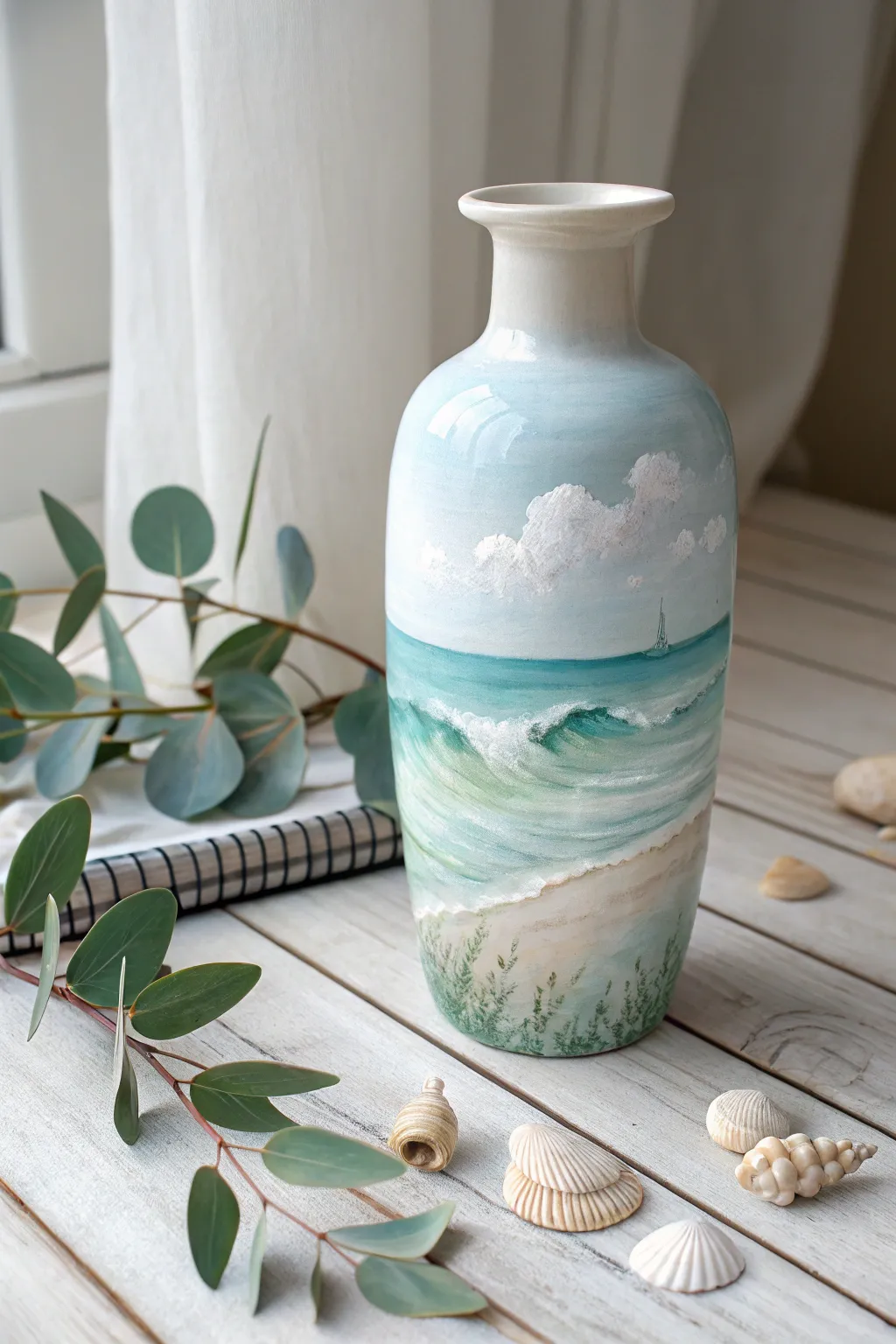 Bring the serenity of the ocean into your home with this stunning pastel-painted vase, a perfect blend of Scandinavian minimalism and boho charm.