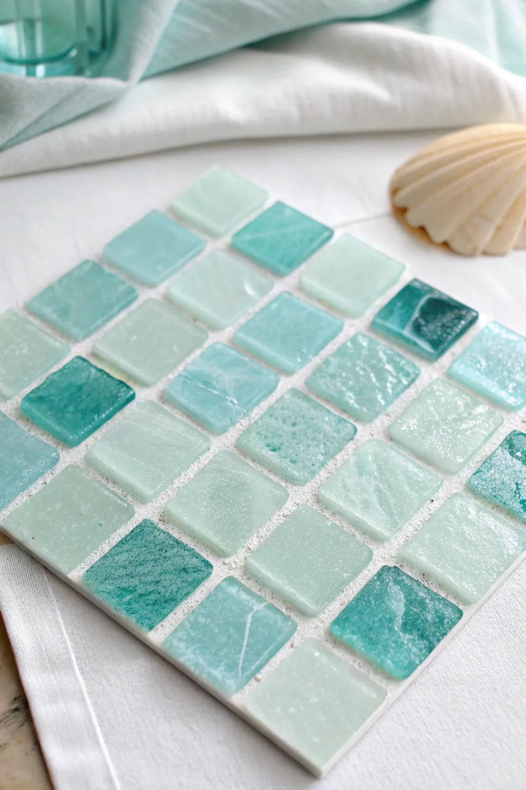 Transform your bathroom into a serene coastal retreat with sea glass-inspired tiles.
