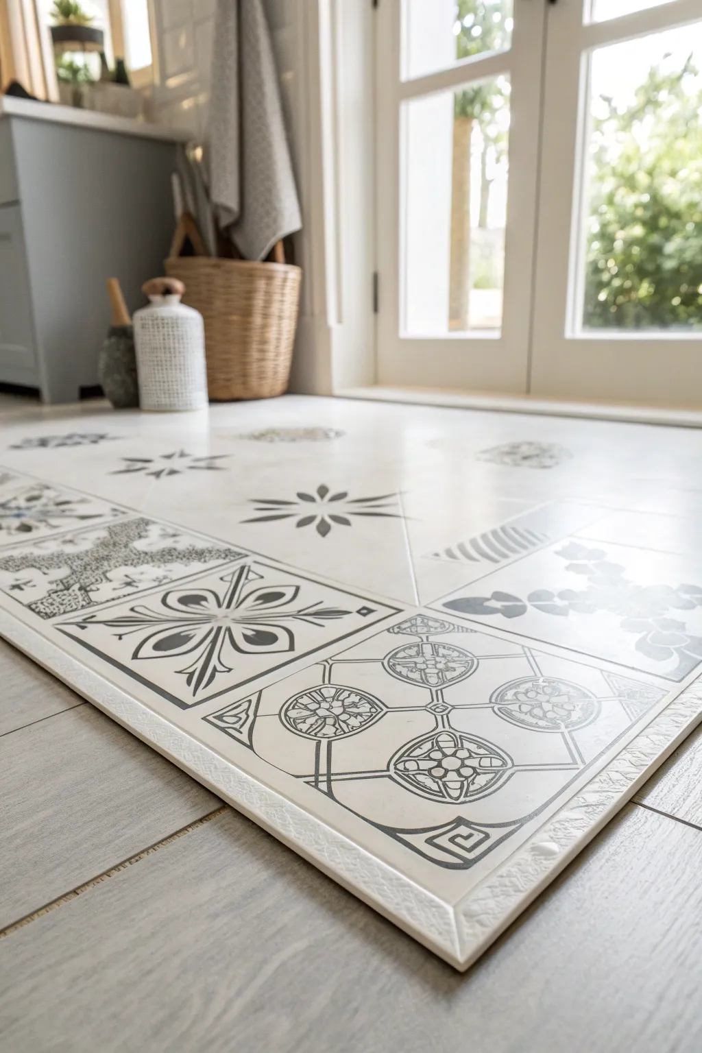 Elevate your workspace with minimalist vinyl tiles for a serene and modern environment.