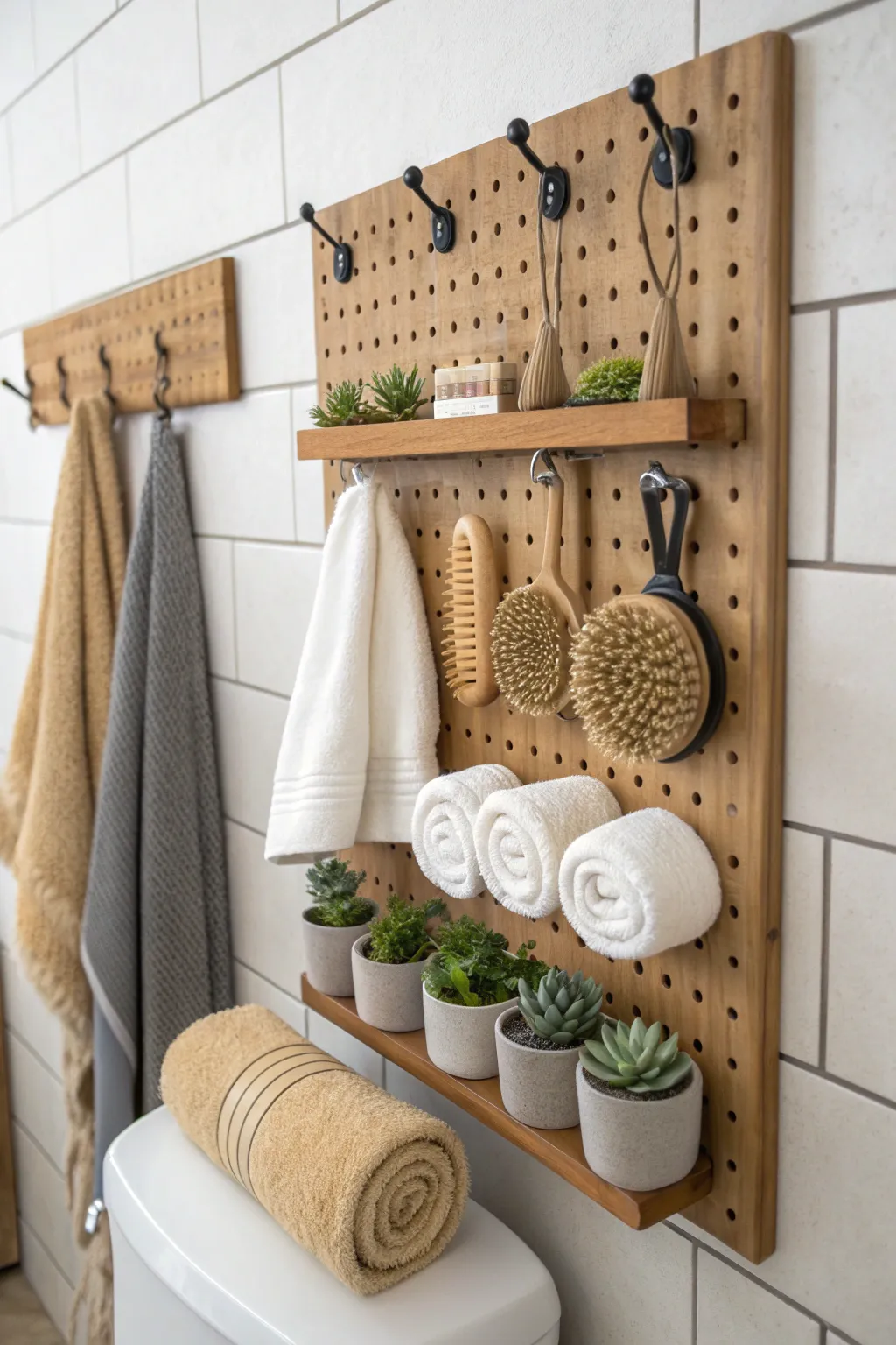 Elevate your bathroom style with a handcrafted pegboard organizer—where functionality meets elegance.
