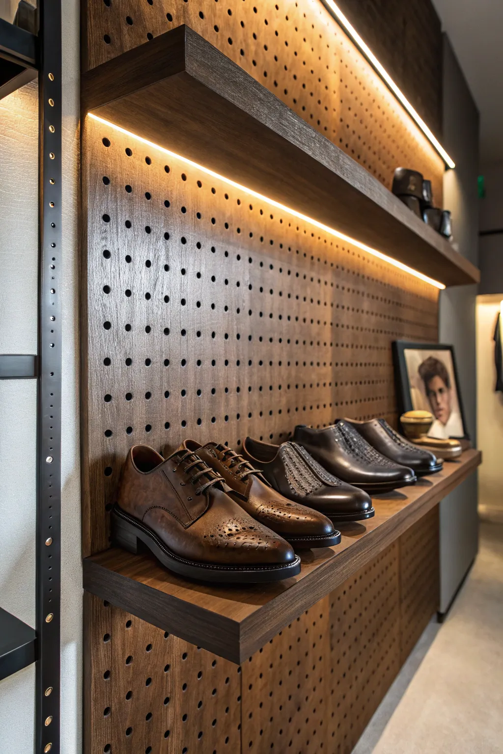 Elevate your space with a sophisticated shoe display that blends style and organization.
