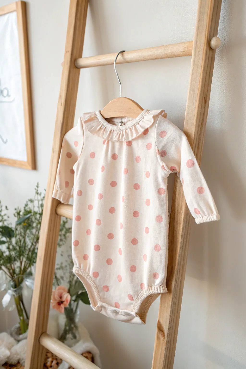 Discover the timeless charm of polka dots with this beautifully crafted baby girl onesie, perfect for a touch of elegance and simplicity.