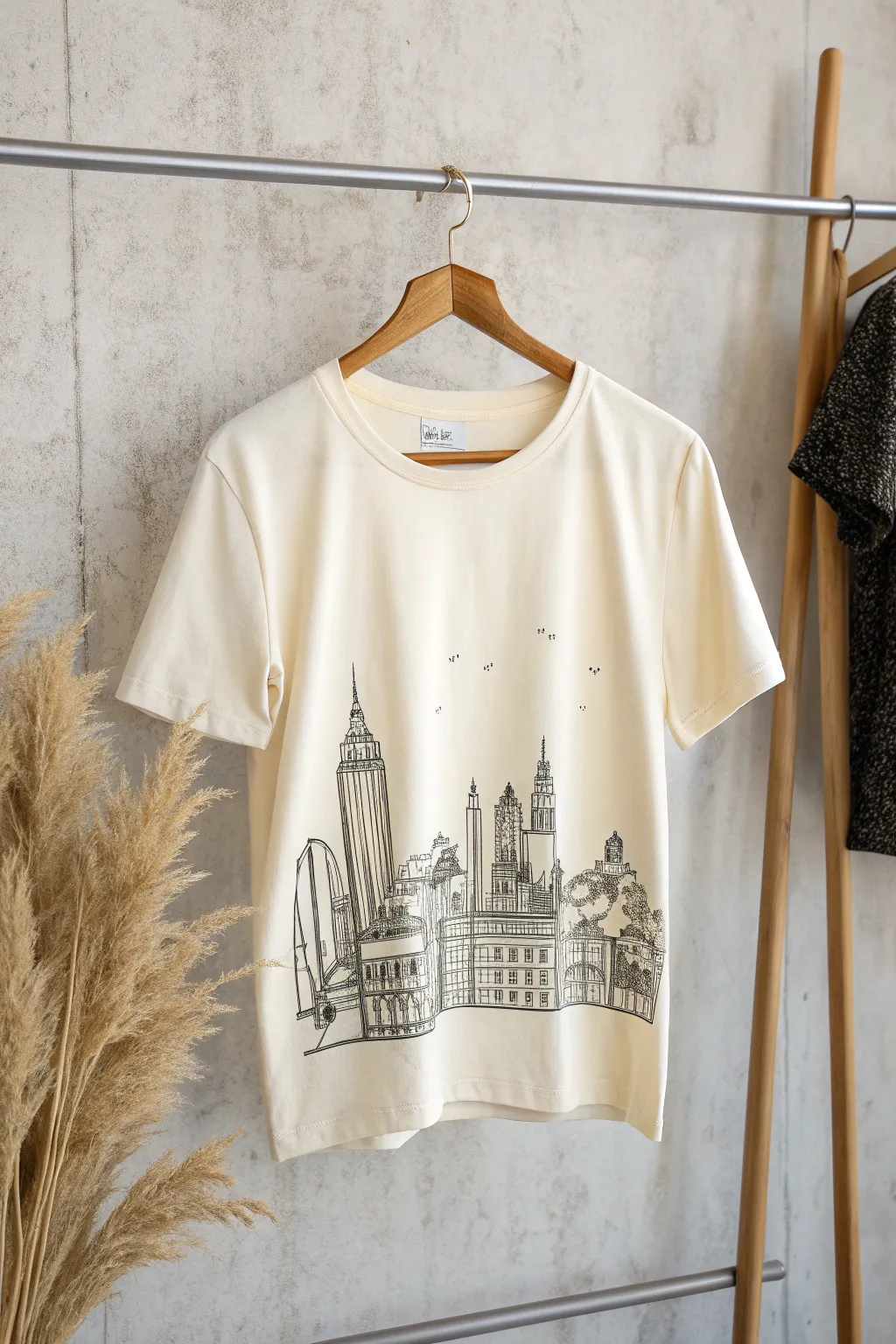 Embrace the elegance of Monochrome Magic. Transform your casual look with a timeless cityscape design.