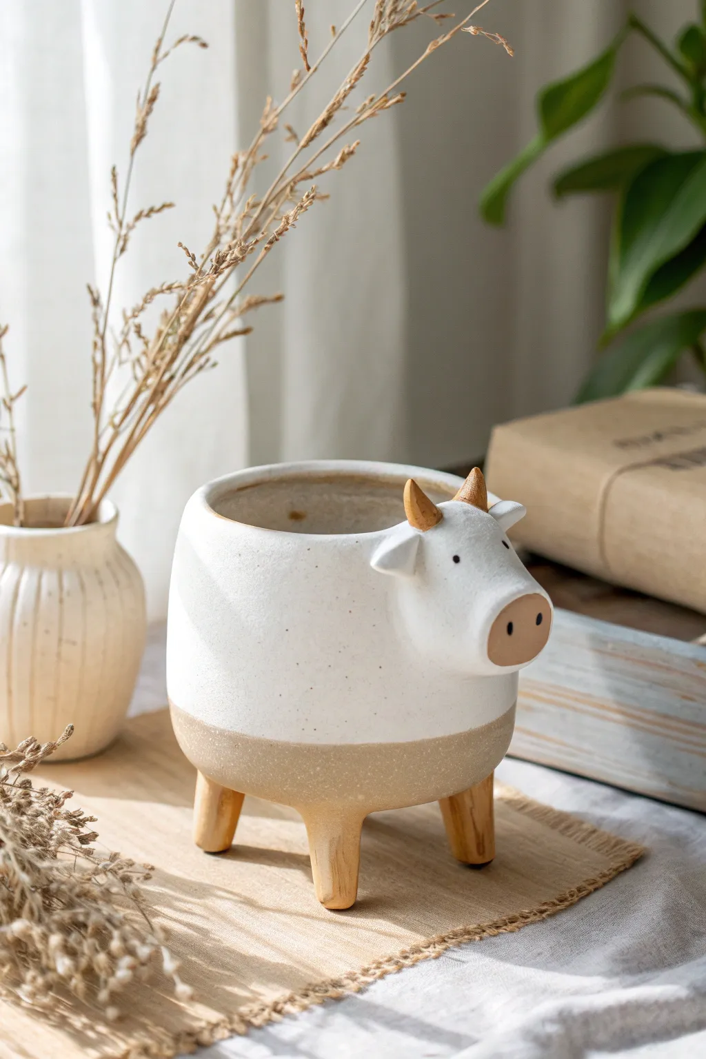 Bring a playful charm to your space with this whimsical cow pot, where Scandinavian simplicity meets boho creativity.