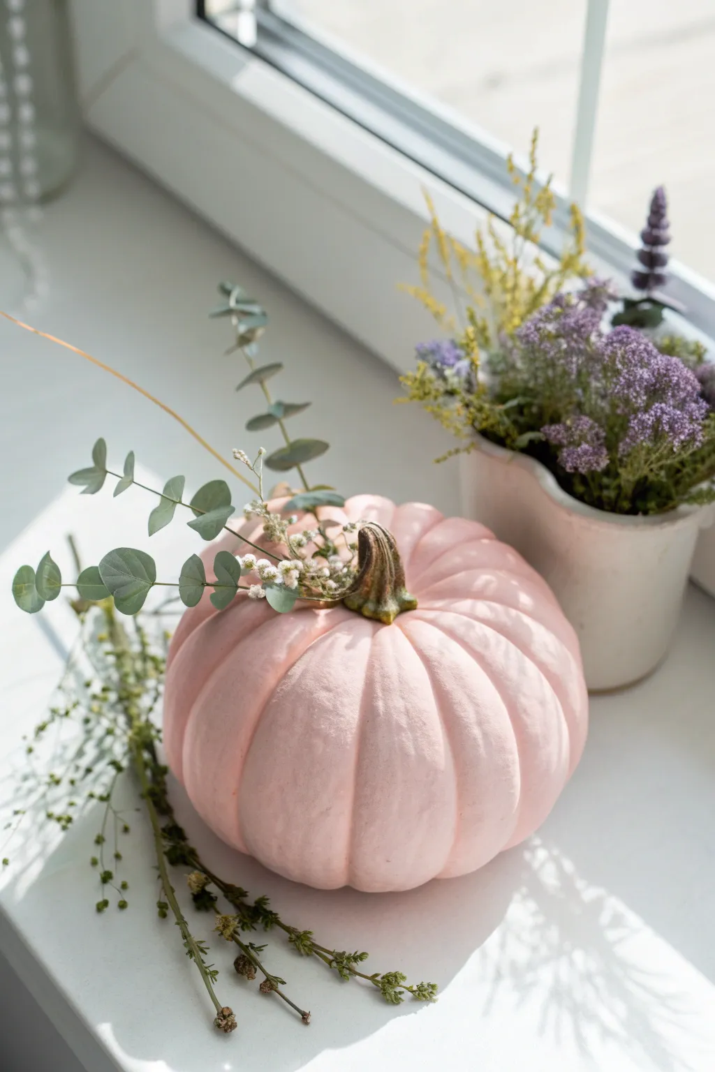 Elevate your fall decor with a pink pumpkin crowned with lush succulents for a fresh, minimalist twist!