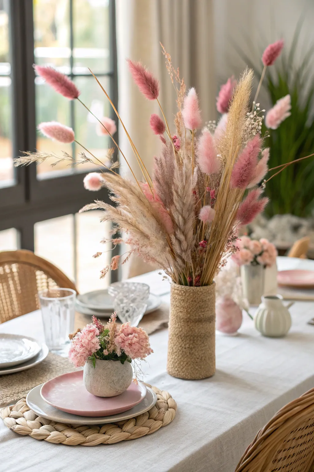 Rustic charm with dried floral accents.