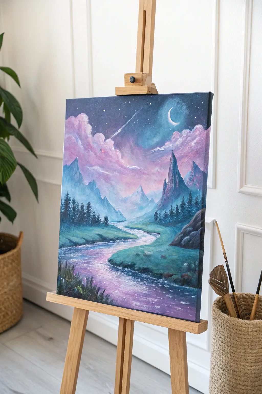 Step into a dreamscape with this mystical acrylic masterpiece, where colors and imagination blend seamlessly.