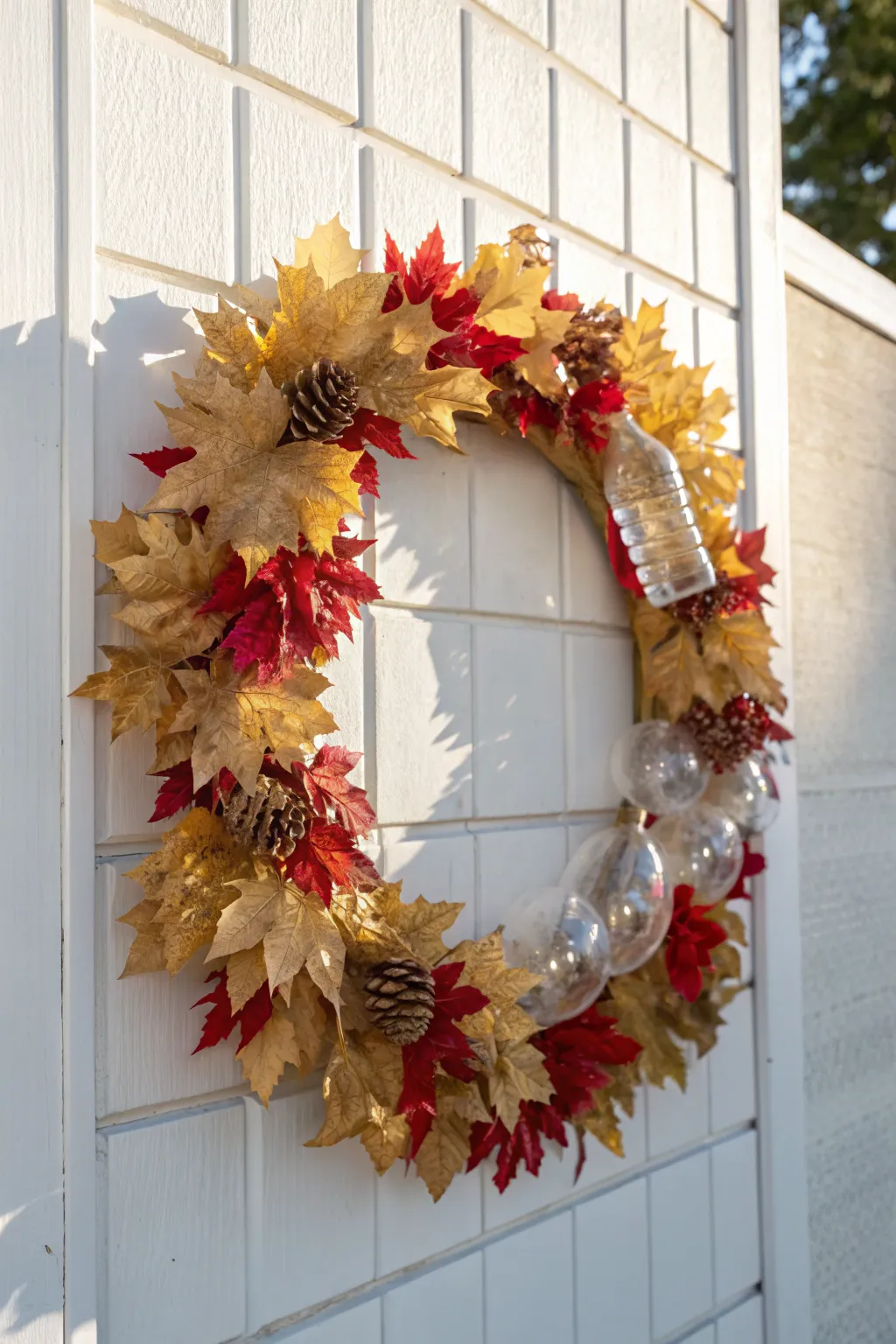 Transform plastic waste into seasonal beauty with this stunning handmade autumn wreath.