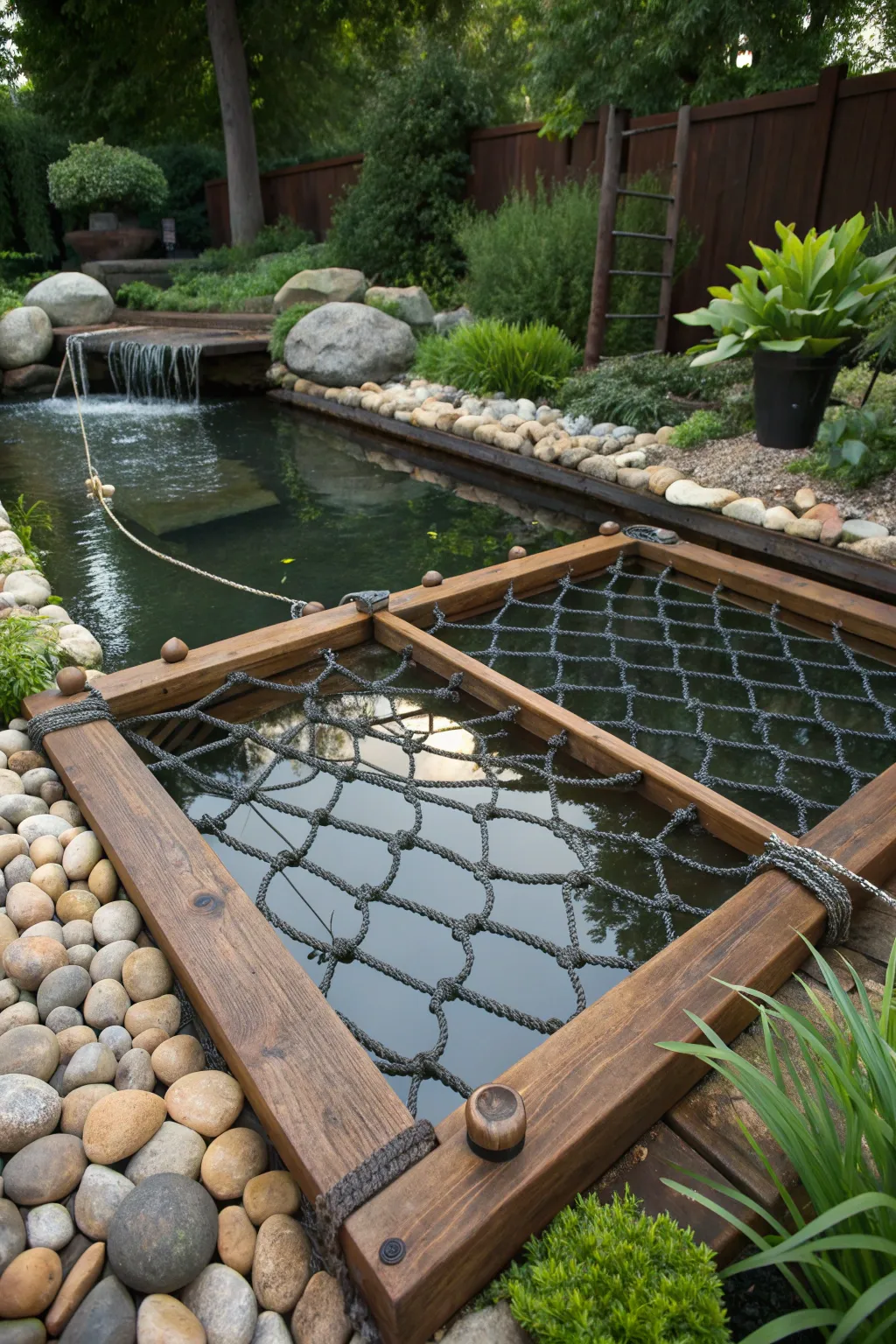 Effortless Elegance: Elevate your pond maintenance with a beautifully crafted retractable netting system.