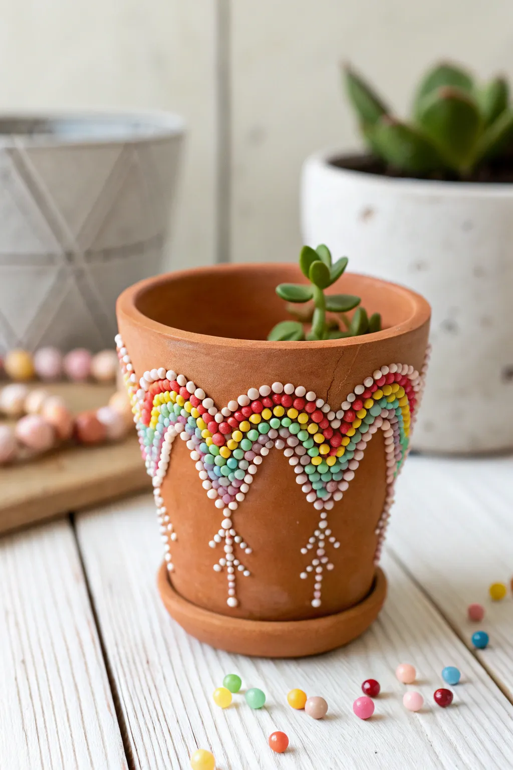 Elevate your greenery with a playful pony bead planter makeover!