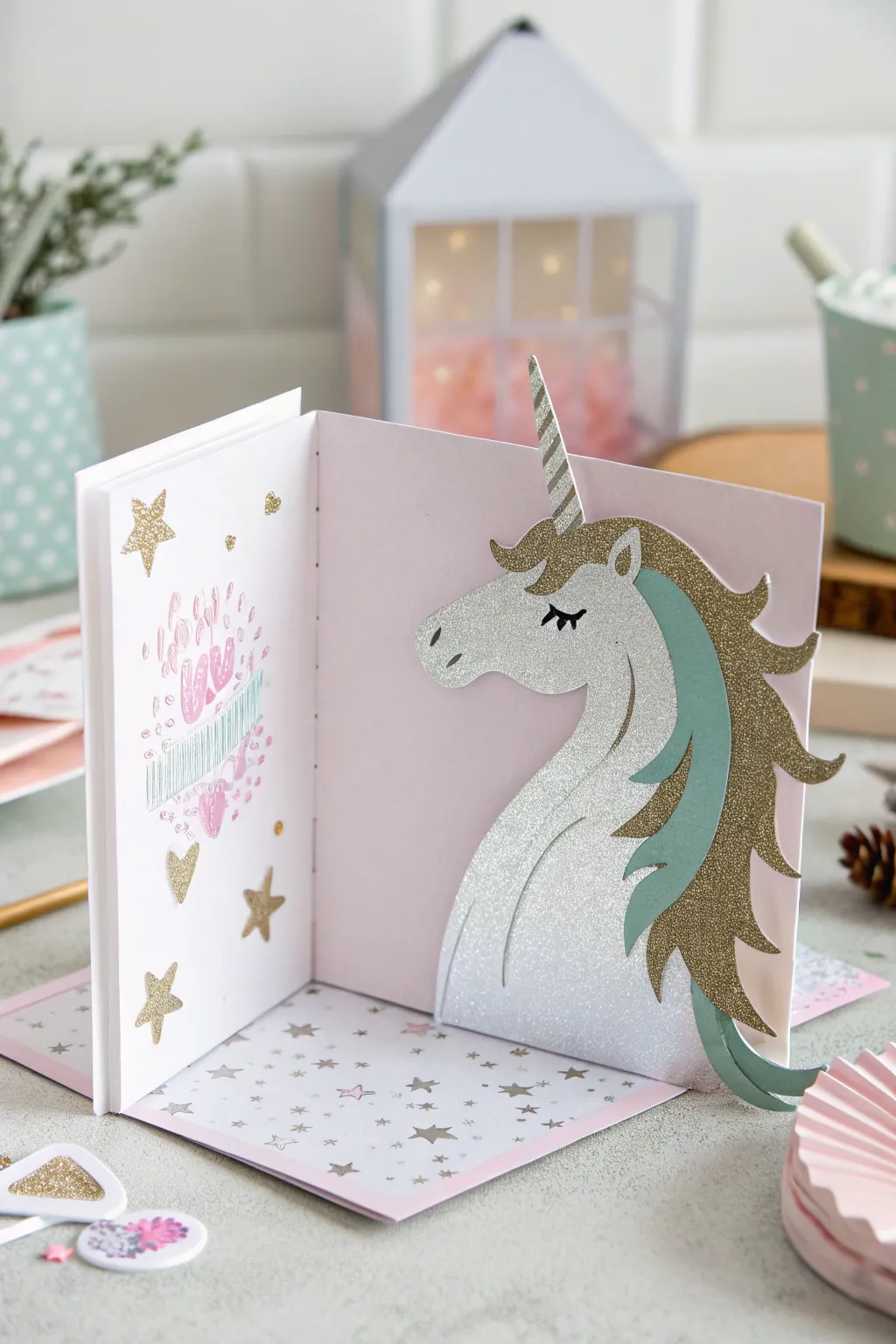 Unleash enchantment with this magical unicorn pop-up card – where fantasy meets craftsmanship!