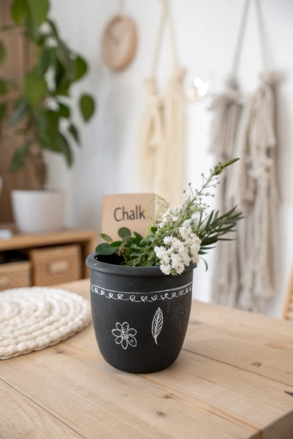 Unleash your creativity with this chic chalkboard pot—perfect for ever-changing designs and messages! 🌿🖤