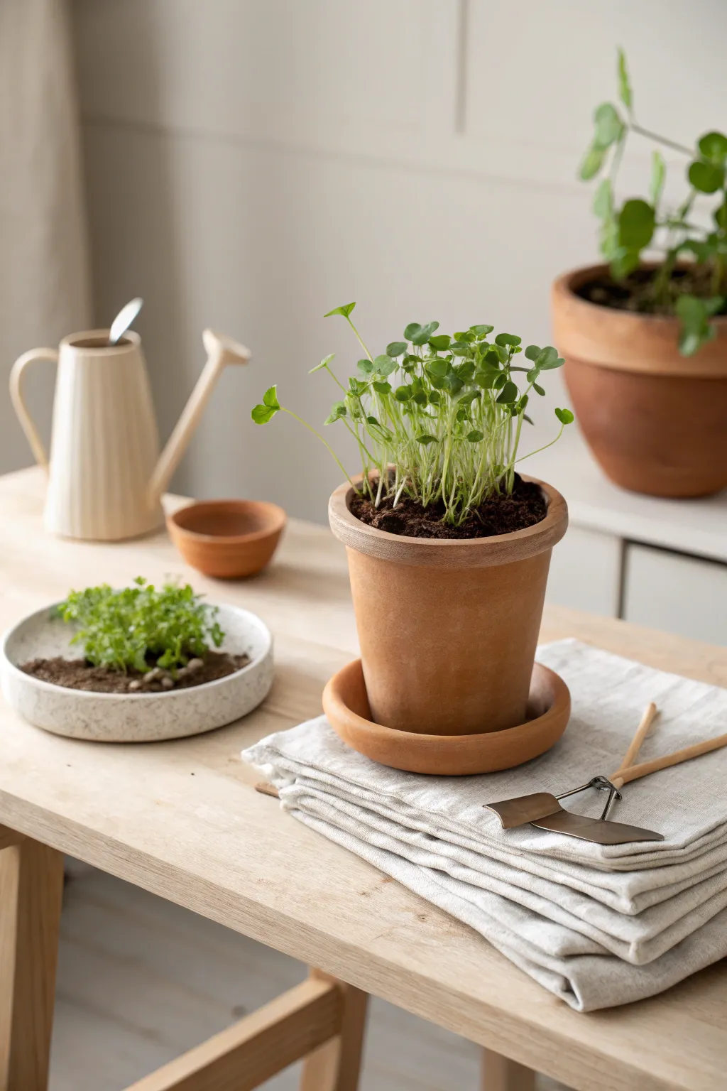 Nurture growth with style: A serene plant growing station for little green thumbs.