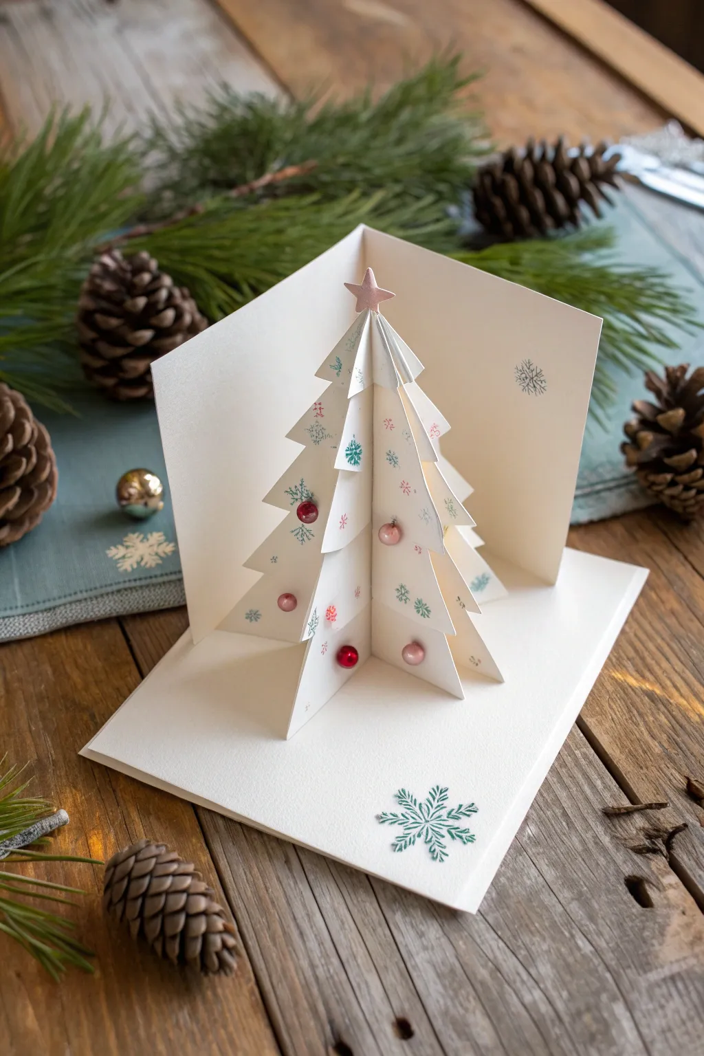 Delight in the simple elegance of a pop-up Christmas tree card, where minimalist design meets festive magic.