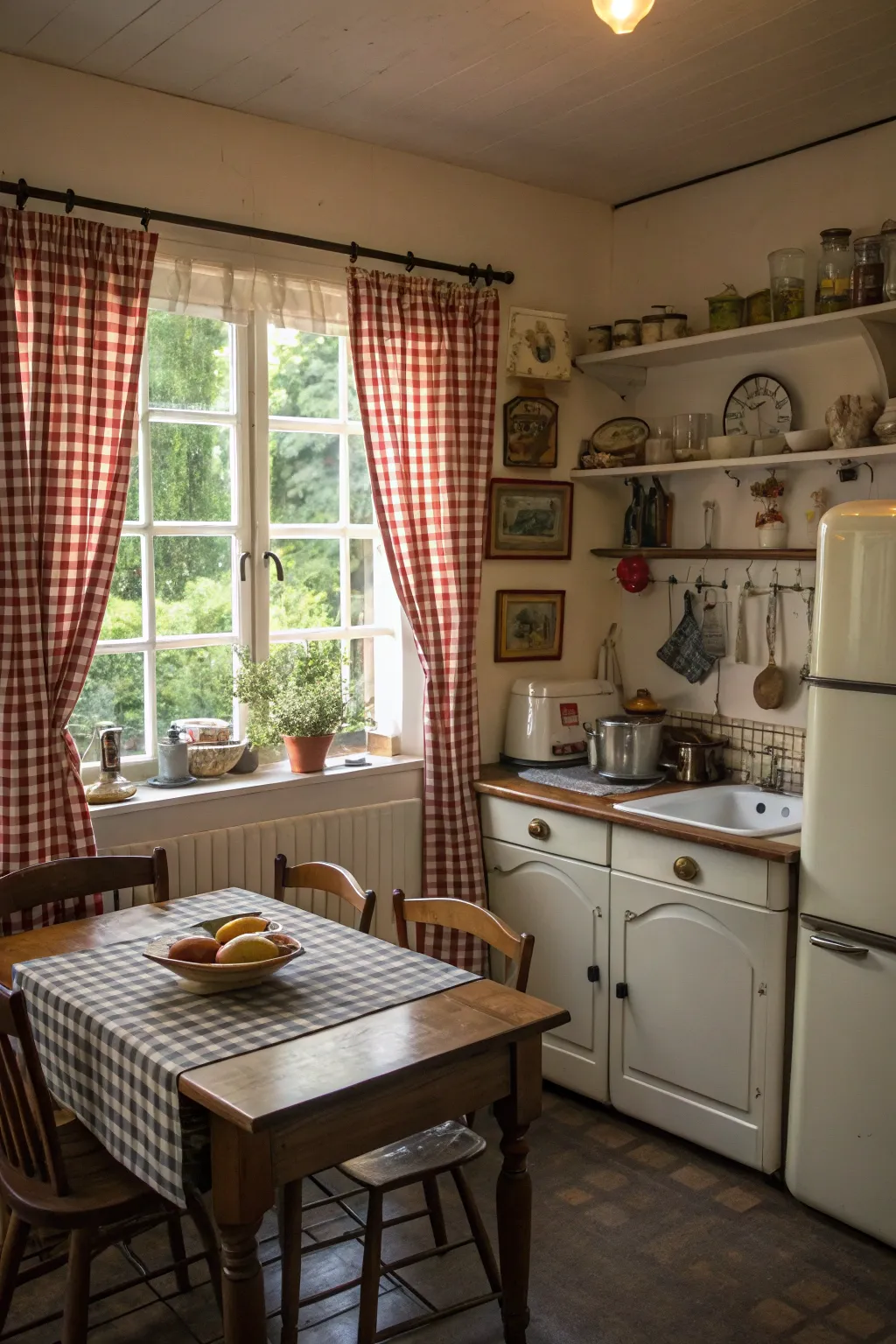 Gingham curtains bring a touch of timeless country style.