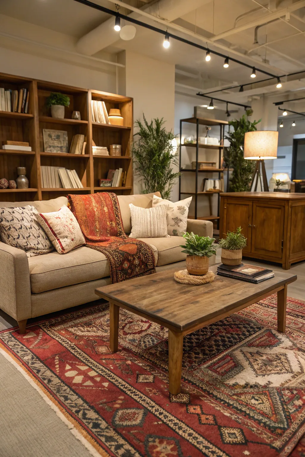 Layered textures add warmth and depth to an office setting.