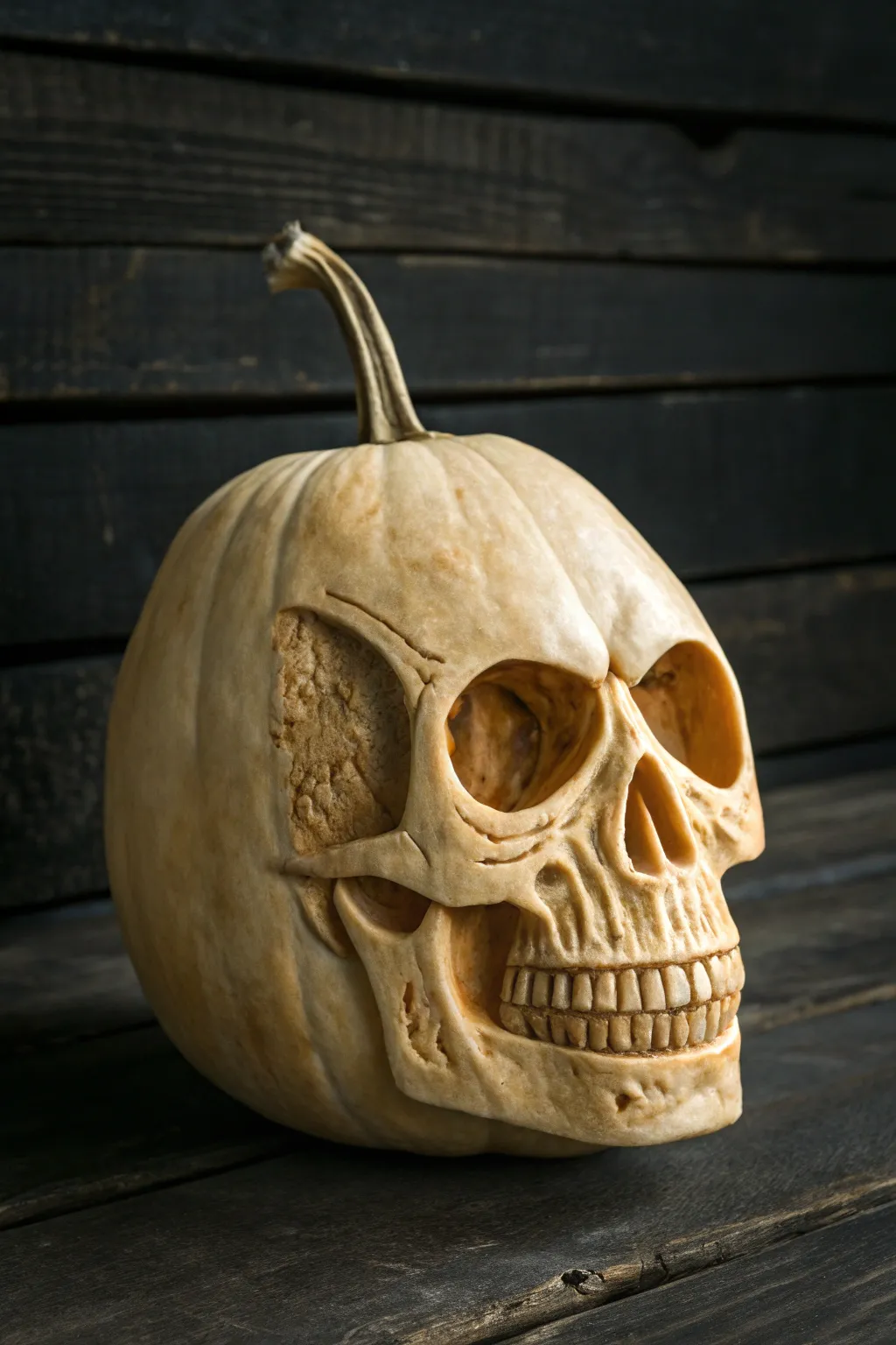 Crafted Eerie Elegance: A Masterpiece of Gourd Skull Artistry