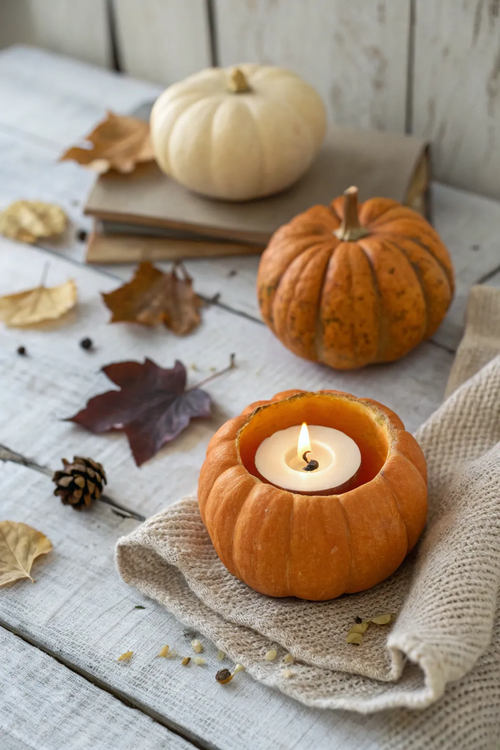 Illuminate your autumn evenings with this charming pumpkin candle holder.