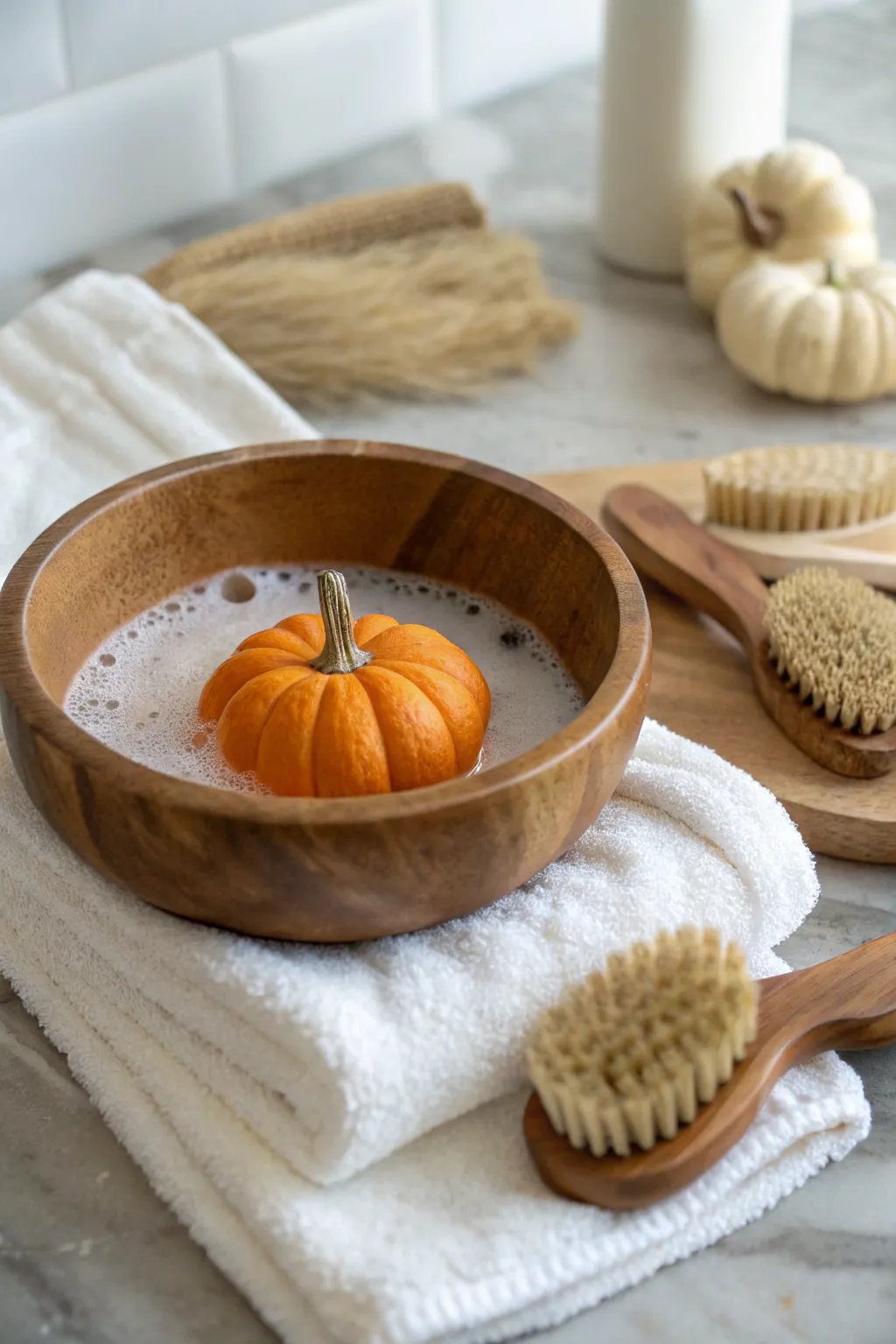 Embrace the simple joys of autumn with a delightful pumpkin wash station. 🍂🧼 #ScandiBoho #AutumnVibes