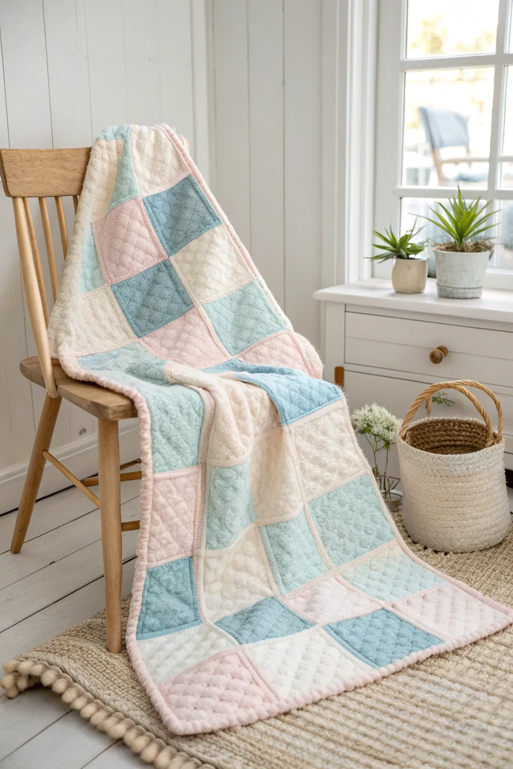Checkerboard Delight: A charming quilt square that brings playful elegance to any space.