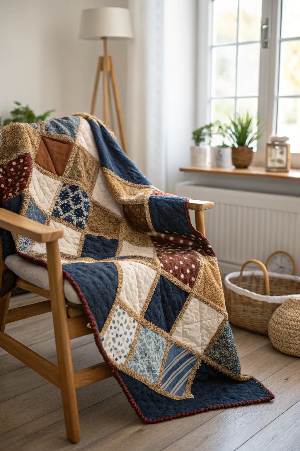 Embrace boldness with big blocks: a stunning rag quilt that transforms any space with its dramatic and elegant charm.