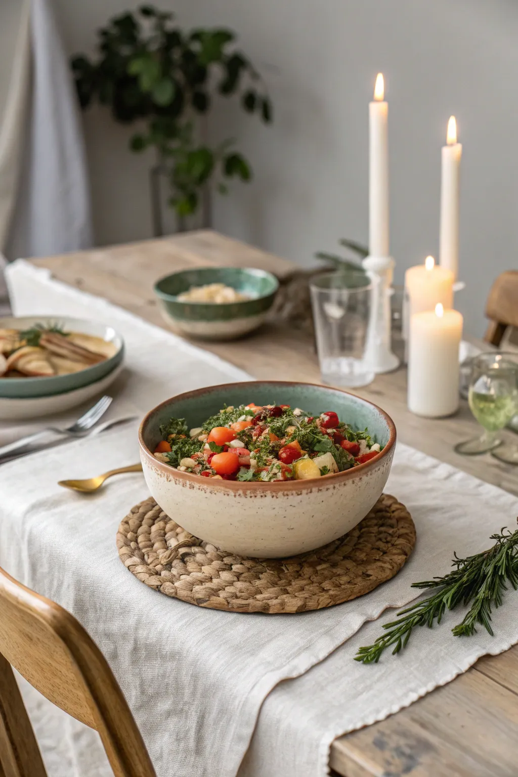 Gather around for a cozy potluck dinner, where simplicity meets artisan charm.