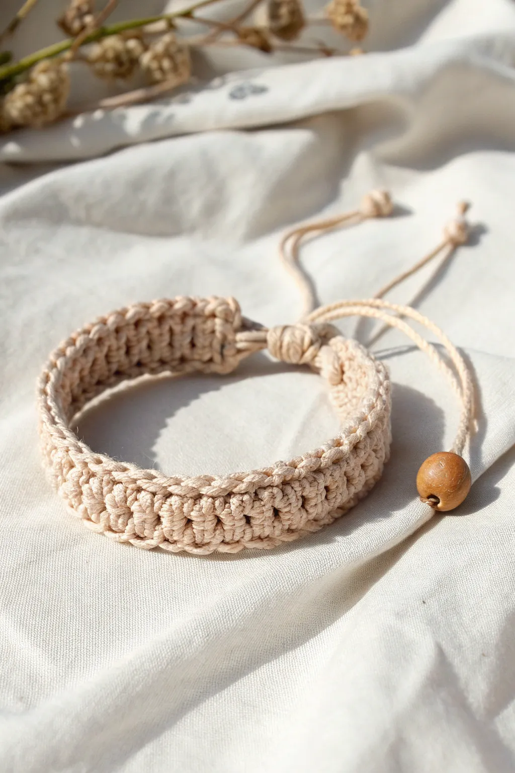Embrace simplicity and kindness with this charming crochet bracelet.